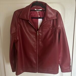 COMMENSE RED FAUX LEATHER JACKET
